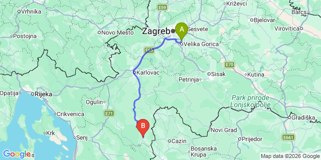 Map: Zagreb Airport (ZAG) to Rakovica