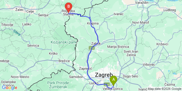 Map: Zagreb Airport (ZAG) to Rogaska Slatina