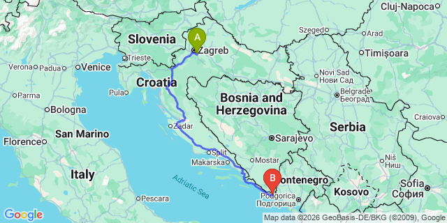 Map: Zagreb Airport (ZAG) to Sarajevo