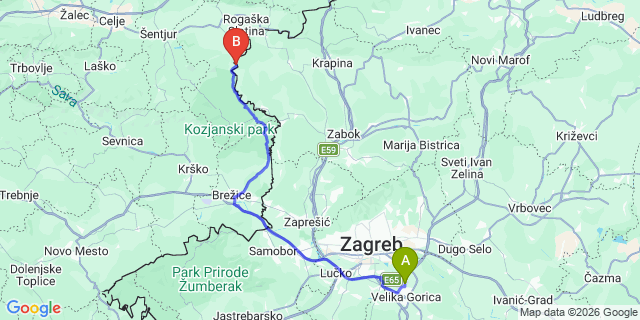 Map: Zagreb Airport (ZAG) to Terme Olimia