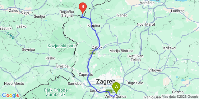 Map: Zagreb Airport (ZAG) to Vodice