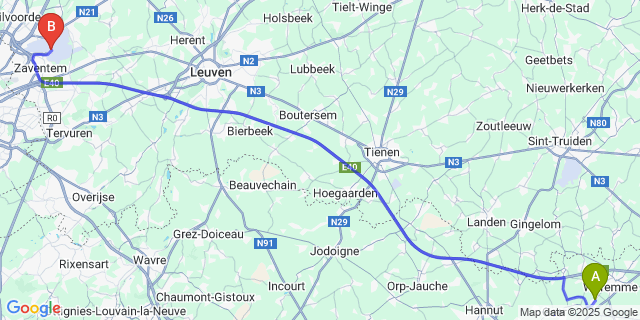 Map: Brussels Zaventem Airport (BRU) to Grand-Axhe