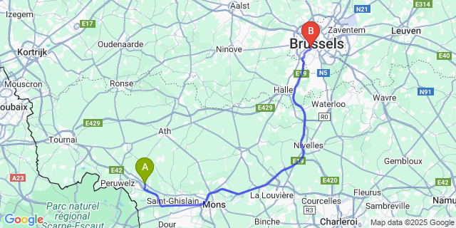 Map: Brussels Midi Train Station to Grandglise