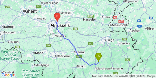 Map: Brussels Zaventem Airport (BRU) to Grandhan