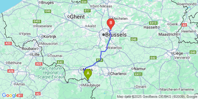 Map: Brussels Zaventem Airport (BRU) to Grand-Reng