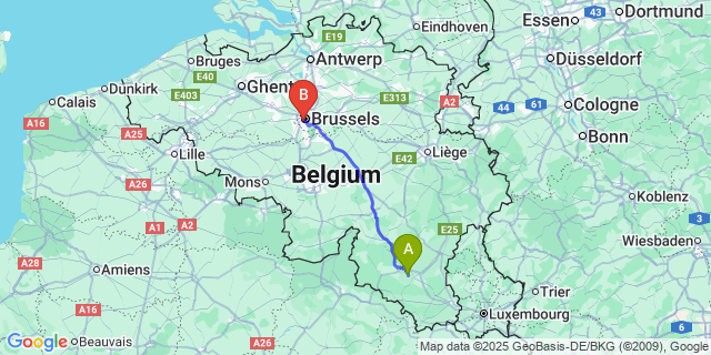 Map: Brussels Midi Train Station to Grandvoir