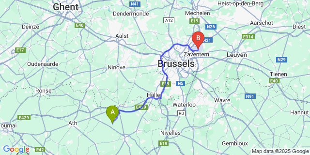Map: Brussels Zaventem Airport (BRU) to Graty