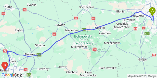 Map: Warsaw Chopin Airport (WAW) to Apy
