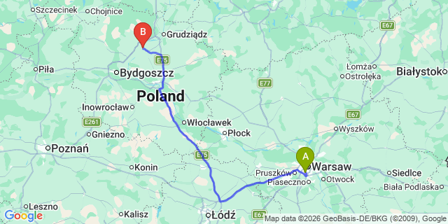 Map: Warsaw Chopin Airport (WAW) to Chelmno