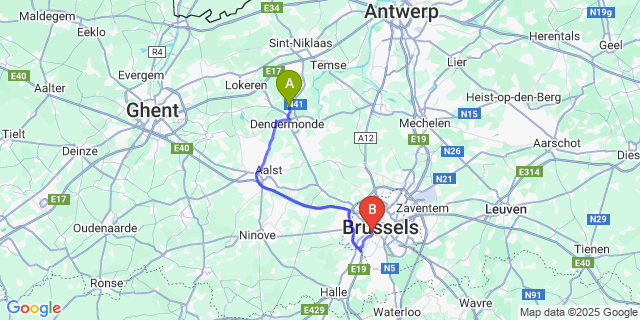 Map: Brussels Midi Train Station to Grembergen