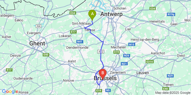 Map: Brussels Midi Train Station to Haasdonk