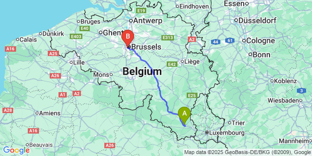Map: Brussels Midi Train Station to Habay-la-Vieille