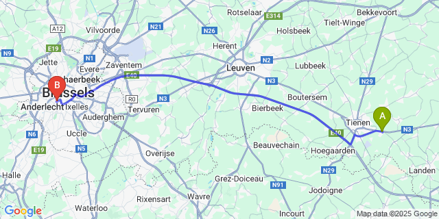 Map: Brussels Midi Train Station to Hakendover