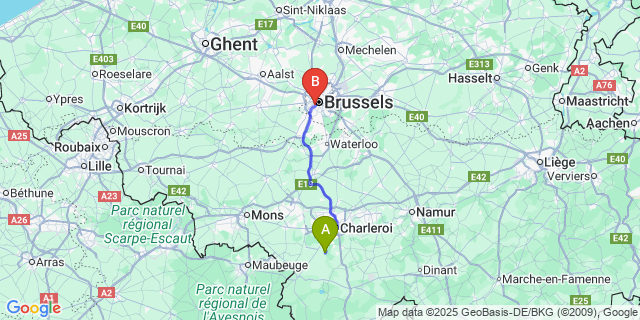 Map: Brussels Midi Train Station to Ham-Sur-Heure