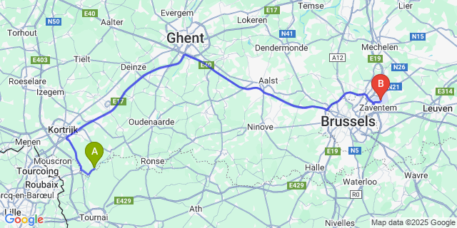 Map: Brussels Zaventem Airport (BRU) to Helkijn