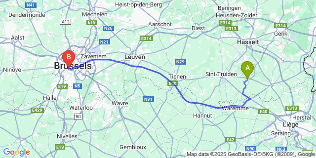 Map: Brussels Midi Train Station to Hendrieken