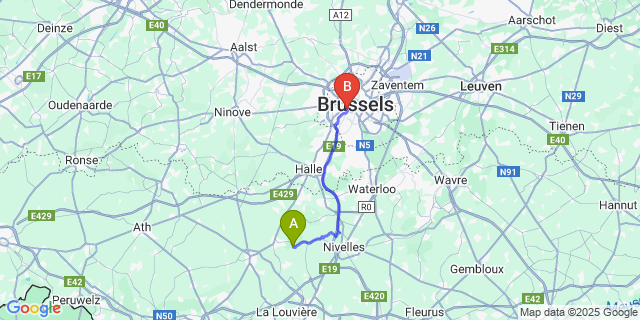 Map: Brussels Midi Train Station to Henripont