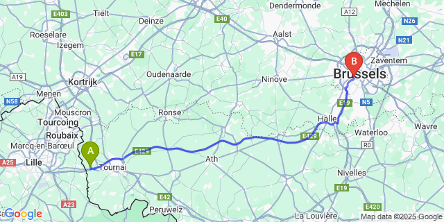 Map: Brussels Midi Train Station to Hertain