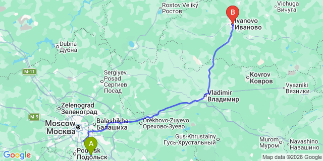 Map: Moscow Domodedovo Airport (DME) to Ivanovo