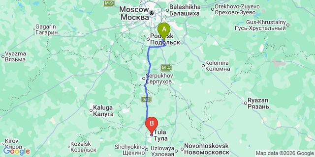 Map: Moscow Domodedovo Airport (DME) to Tula