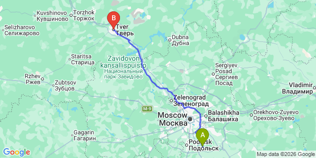 Map: Moscow Domodedovo Airport (DME) to Tver
