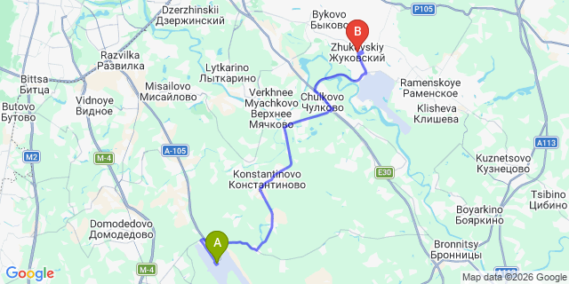 Map: Moscow Domodedovo Airport (DME) to Zhukovsky