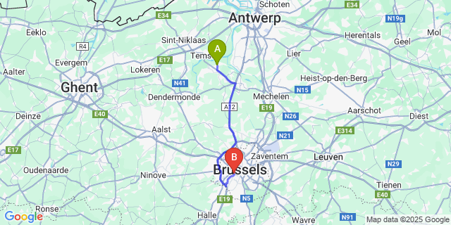 Map: Brussels Midi Train Station to Hingene