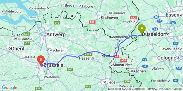 Map: Brussels Midi Train Station to Hoeke