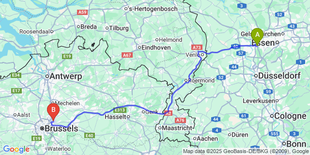 Map: Brussels Zaventem Airport (BRU) to Hollain