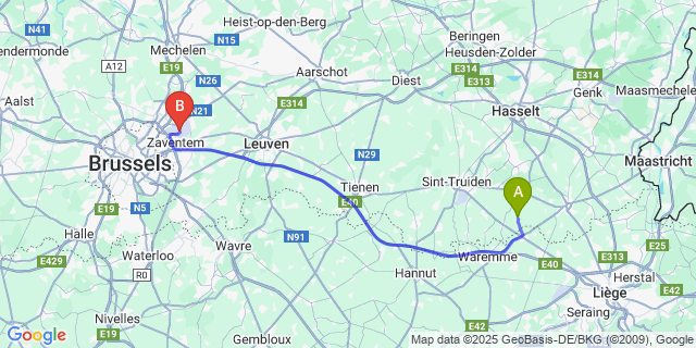 Map: Brussels Zaventem Airport (BRU) to Horpmaal