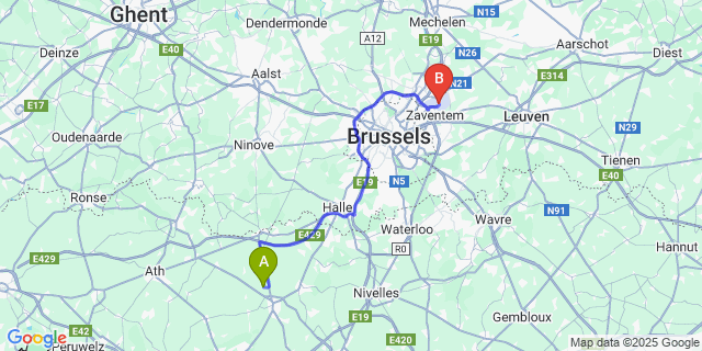 Map: Brussels Zaventem Airport (BRU) to Horrues