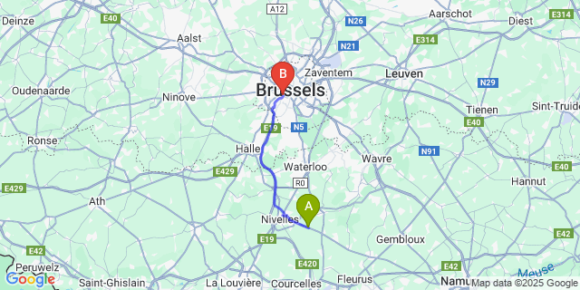 Map: Brussels Midi Train Station to Houtain-le-Val