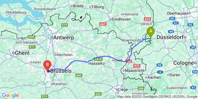 Map: Brussels Midi Train Station to Houx