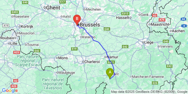 Map: Brussels Midi Train Station to Hulsonniaux