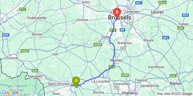 Map: Brussels Midi Train Station to Hyon