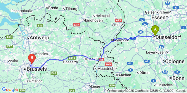 Map: Brussels Zaventem Airport (BRU) to Hyon