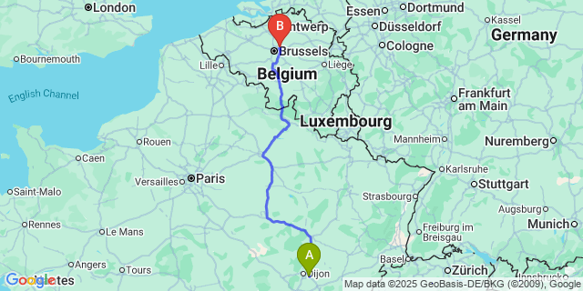 Map: Brussels Zaventem Airport (BRU) to Izier