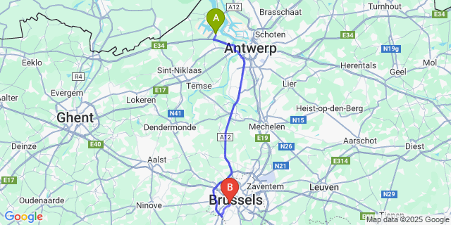 Map: Brussels Midi Train Station to Kallo