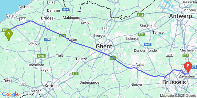 Map: Brussels Zaventem Airport (BRU) to Keiem