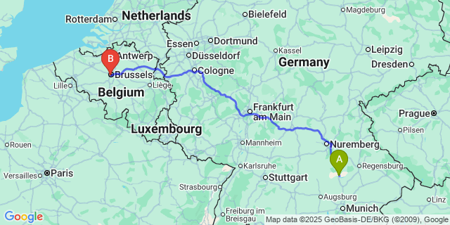 Map: Brussels Midi Train Station to Kessel