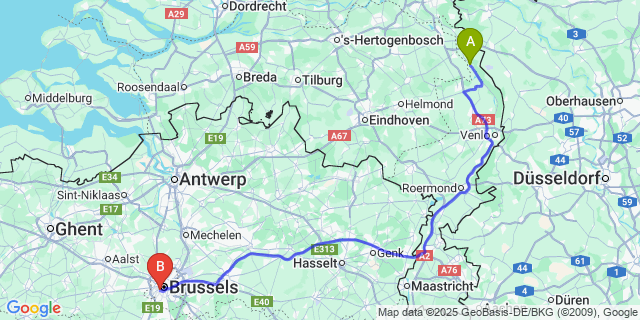 Map: Brussels Midi Train Station to Kluizen