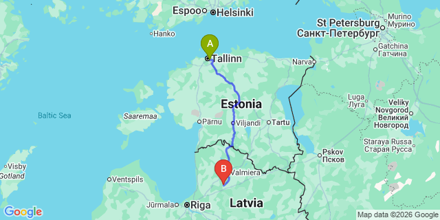 Map: Tallinn Airport (TLL) to Cēsis