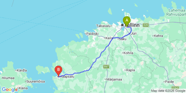 Map: Tallinn Airport (TLL) to Haapsalu