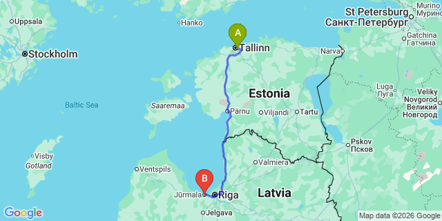 Map: Tallinn Airport (TLL) to Jurmala