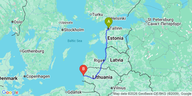 Map: Tallinn Airport (TLL) to Klaipėda