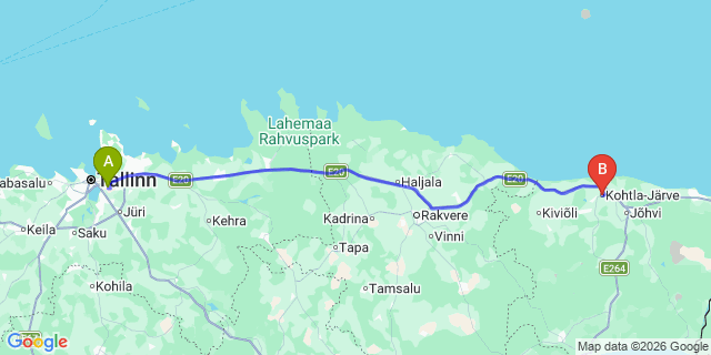 Map: Tallinn Airport (TLL) to Kohtla-Järve