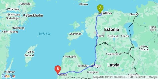 Map: Tallinn Airport (TLL) to Liepaja