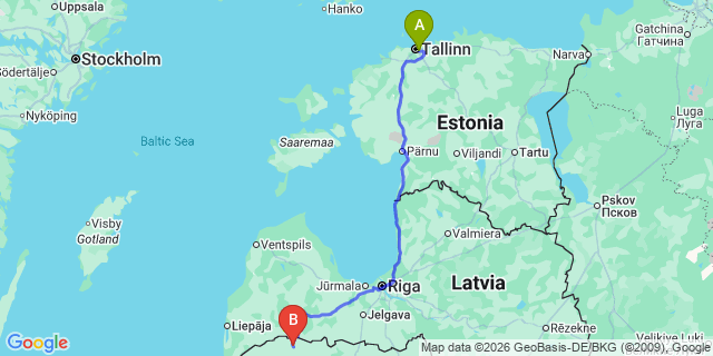 Map: Tallinn Airport (TLL) to Mažeikiai