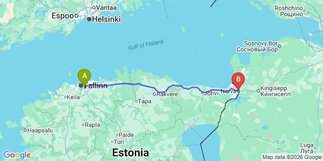Map: Tallinn Airport (TLL) to Narva