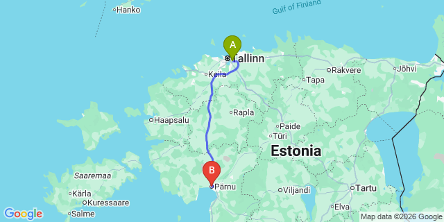 Map: Tallinn Airport (TLL) to Pärnu